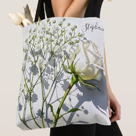 Personalized White Rose Floral Tote Bag Tasche