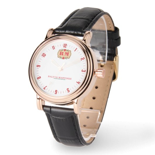 Personalized White Royal Monogram custom name Armbanduhr (Winkel)