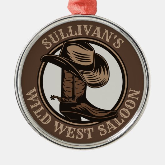 Personalized Wild West Saloon Western Cowboy Boots Ornament Aus Metall (Vorne)
