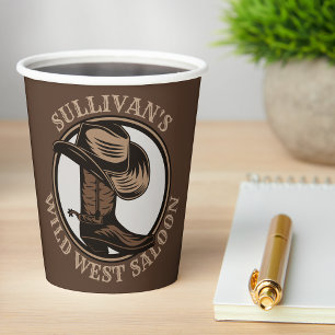 Personalized Wild West Saloon Western Cowboy Boots Pappbecher