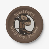 Personalized Wild West Saloon Western Cowboy Boots Pappteller (Vorderseite)