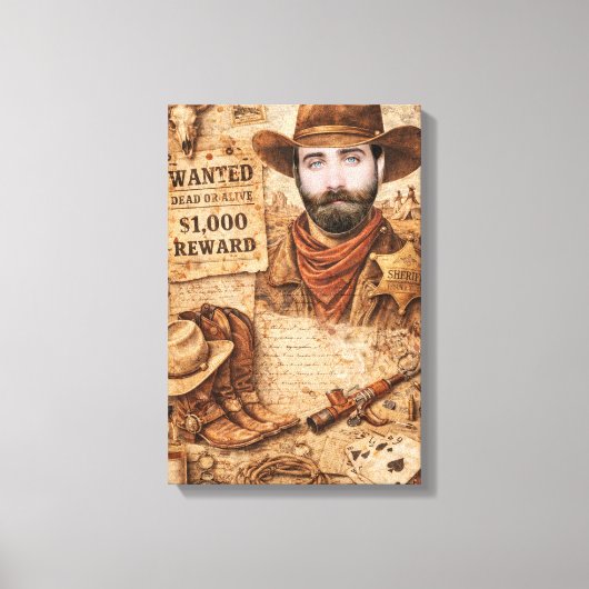 Personalized Wild West Wanted Cowboy Leinwanddruck (Vorderseite)