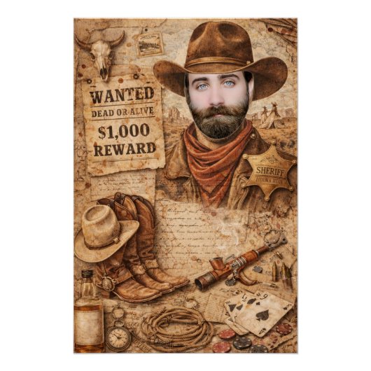 Personalized Wild West Wanted Cowboy Poster (Vorderseite)