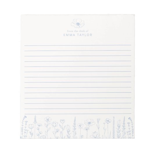 Personalized Wildflower Dusty Blue Desk Notepad Notizblock (Vorderseite)