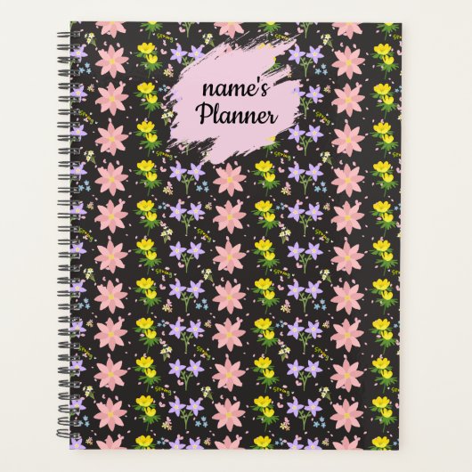 Personalized Wildflower Pattern Spiral Notebook Pl Planer (Vorderseite)
