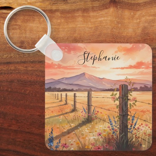 Personalized Wildflower Sunset Charm Schlüsselanhänger (Vorderseite)