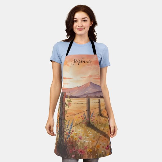 Personalized Wildflower Sunset Scene Schürze (Getragen)