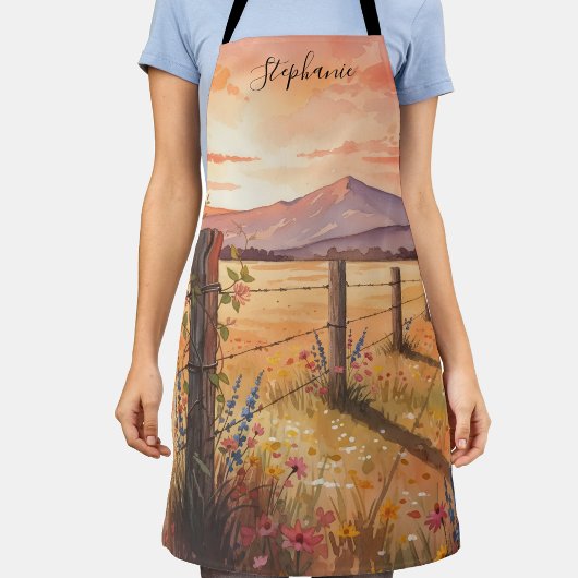 Personalized Wildflower Sunset Scene Schürze