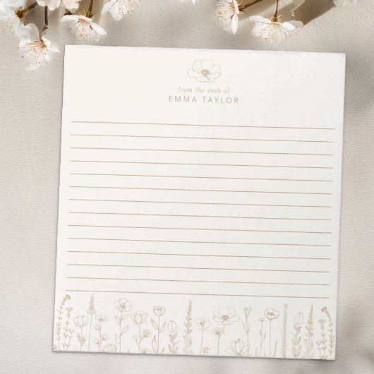 Personalized Wildflower Taupe Desk Notepad Notizblock