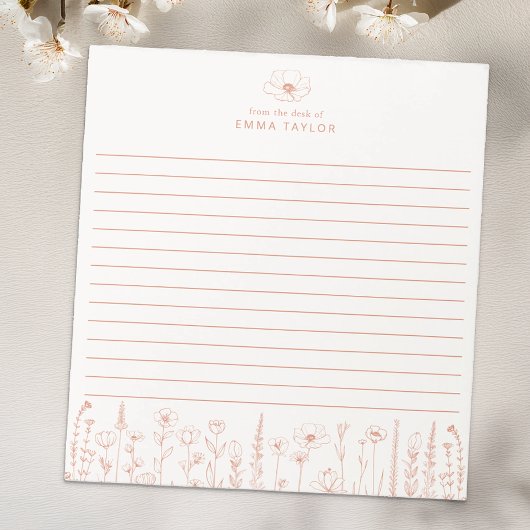Personalized Wildflower Terracotta Desk Notepad Notizblock