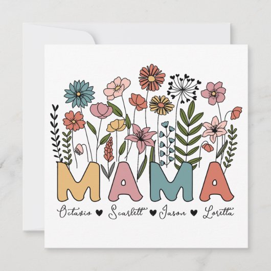 Personalized Wildflowers Flat Mother's Day Card (Vorderseite)