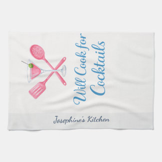 Personalized Will Cook for Cocktails Funny Elegant Geschirrtuch