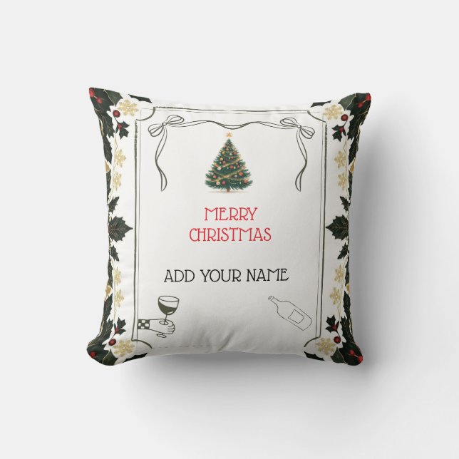 Personalized Wine Lover Christmas Tree Pillow Kissen (Vorderseite)