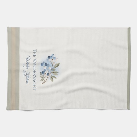 Personalized Winter – Blue Berry Botanical Geschirrtuch (Horizontal)