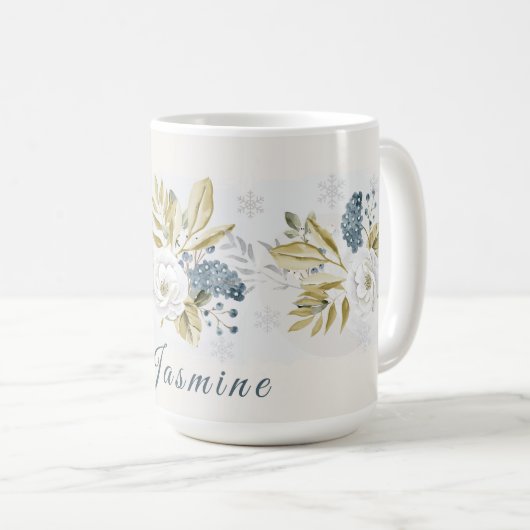 Personalized Winter Botanical Floral Kaffeetasse (VorderseiteRechts)