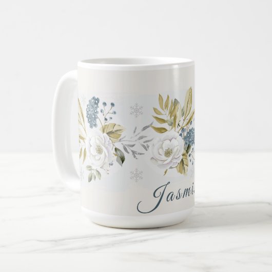 Personalized Winter Botanical Floral Kaffeetasse (Vorderseite Links)