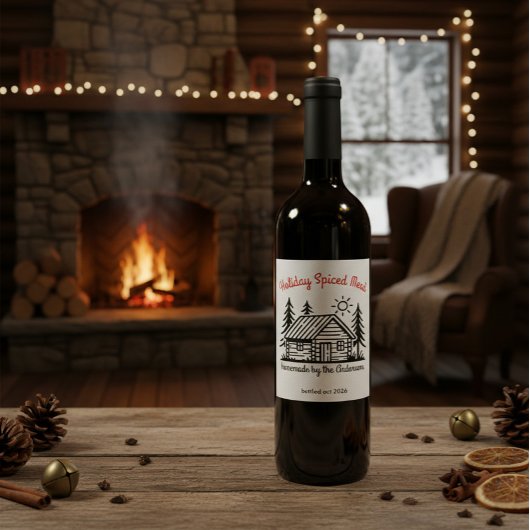 Personalized Winter Cabin Holiday Spiced Mead Weinetikett