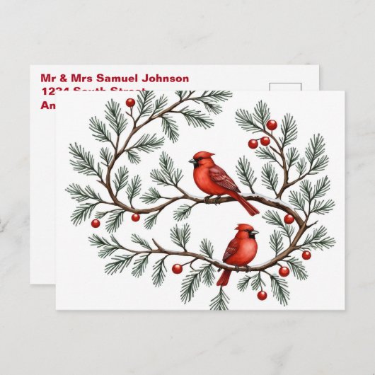 Personalized Winter Cardinal Holiday, Christmas, Postkarte (Vorne/Hinten)
