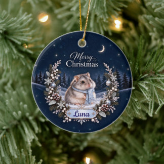 Personalized Winter Night Christmas Hamster Orname Keramik Ornament