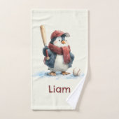 Personalized Winter Penguin Baseball Kid Badhandtuch Set (Handtuch)