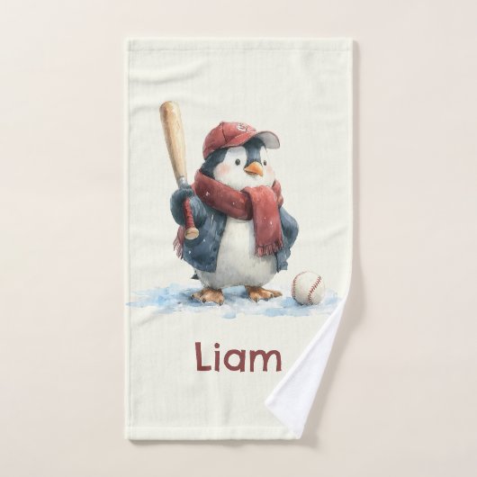 Personalized Winter Penguin Baseball Kid Badhandtuch Set (Handtuch)