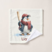 Personalized Winter Penguin Baseball Kid Badhandtuch Set (Waschlappen)
