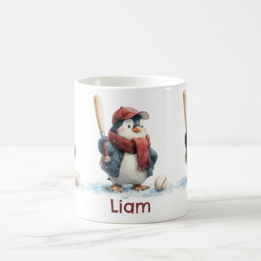 Personalized Winter Penguin Baseball Kid Kaffeetasse (Mittel)