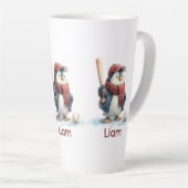 Personalized Winter Penguin Baseball Kid Milchtasse (Rechte Ecke)