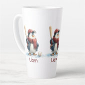 Personalized Winter Penguin Baseball Kid Milchtasse (Linke Ecke)