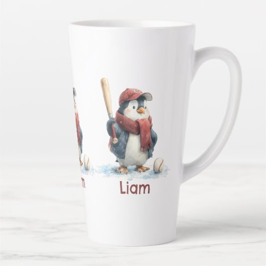 Personalized Winter Penguin Baseball Kid Milchtasse (Rechts)