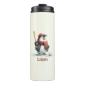 Personalized Winter Penguin Baseball Kid Thermosbecher (Vorderseite)