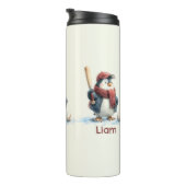 Personalized Winter Penguin Baseball Kid Thermosbecher (Nach rechts gedreht)