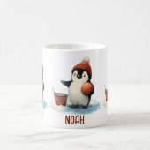 Personalized Winter Penguin Basketball Kid Kaffeetasse (Mittel)