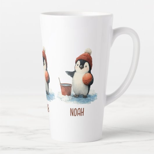 Personalized Winter Penguin Basketball Kid Milchtasse (Rechts)