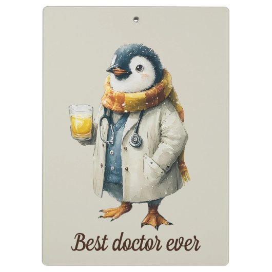 Personalized Winter Penguin “Best Doctor Ever” Klemmbrett (Rückseite)