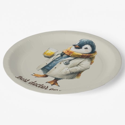 Personalized Winter Penguin “Best Doctor Ever” Pappteller (Schrägansicht)