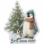 Personalized Winter Penguin “Best Mom Ever” Aufkleber (Vorderseite)