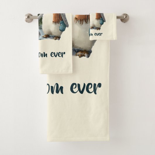 Personalized Winter Penguin “Best Mom Ever” Badhandtuch Set (Insitu)