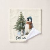 Personalized Winter Penguin “Best Mom Ever” Badhandtuch Set (Waschlappen)