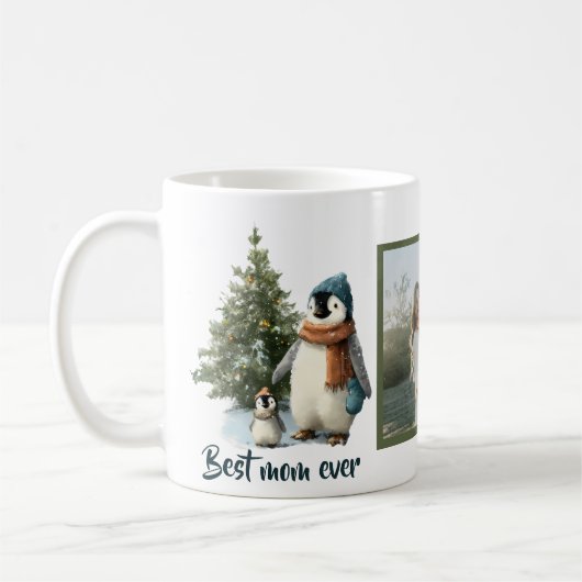 Personalized Winter Penguin “Best Mom Ever” Kaffeetasse (Links)