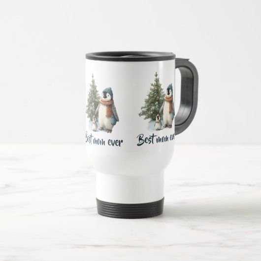 Personalized Winter Penguin “Best Mom Ever” Reisebecher (VorderseiteRechts)