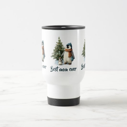 Personalized Winter Penguin “Best Mom Ever” Reisebecher (Mittel)