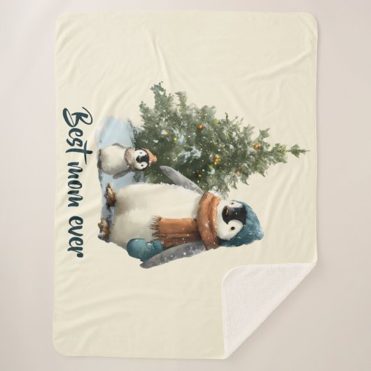 Personalized Winter Penguin “Best Mom Ever” Sherpadecke (Vorderseite)