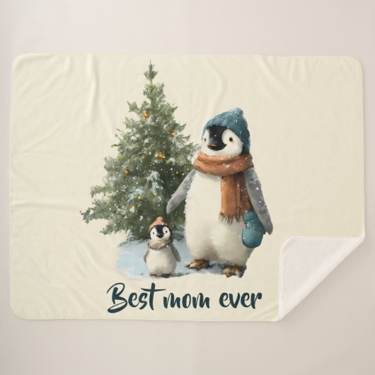Personalized Winter Penguin “Best Mom Ever” Sherpadecke (Vorderseite (Horizontal))