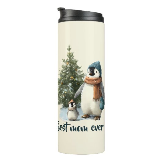 Personalized Winter Penguin “Best Mom Ever” Thermosbecher (Nach rechts gedreht)