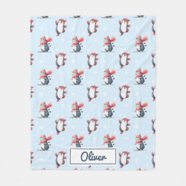 Personalized Winter Penguin Boys Fleece Blanket