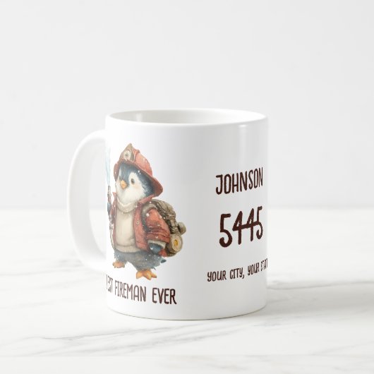 Personalized Winter Penguin Firefighter Gift Mug Kaffeetasse (Vorderseite Links)