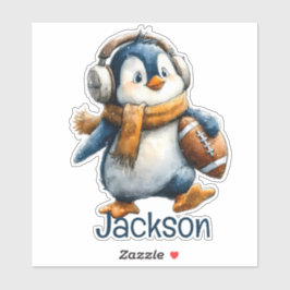 Personalized Winter Penguin Football Kid Aufkleber