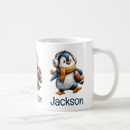 Personalized Winter Penguin Football Kid Kaffeetasse (Rechts)
