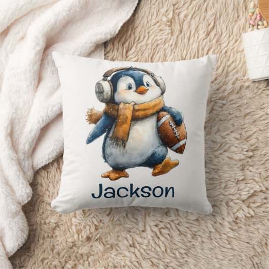 Personalized Winter Penguin Football Kid Kissen (Decke)